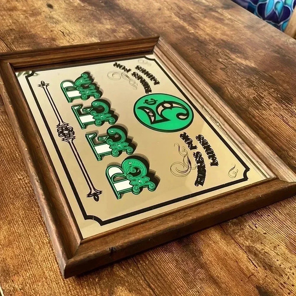 VINTAGE ✨ Beer Pub Antique Drinking Wood Frame Mirror 💎 HOST PICK 💎 - Picture 5 of 7